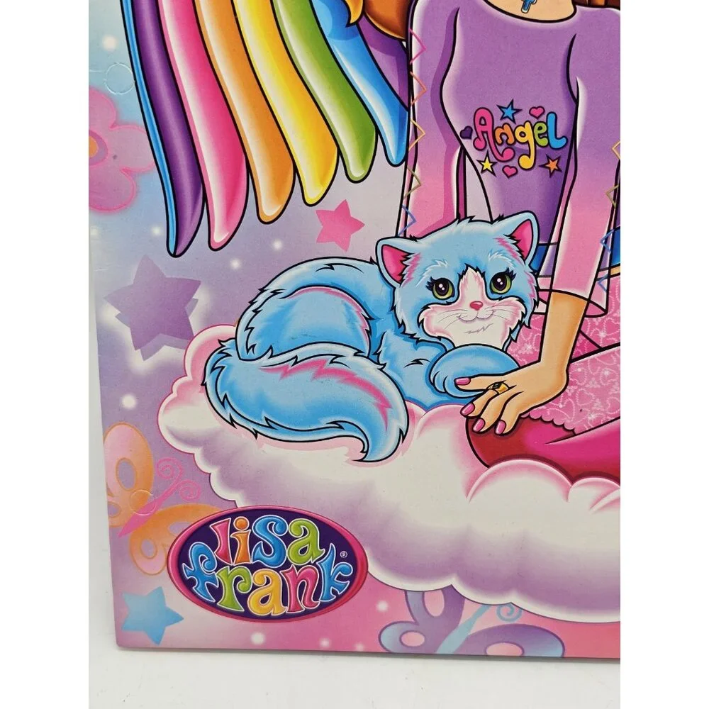 Vintage Lisa Frank Angel Girl With Cat Folder Y2K Rainbow